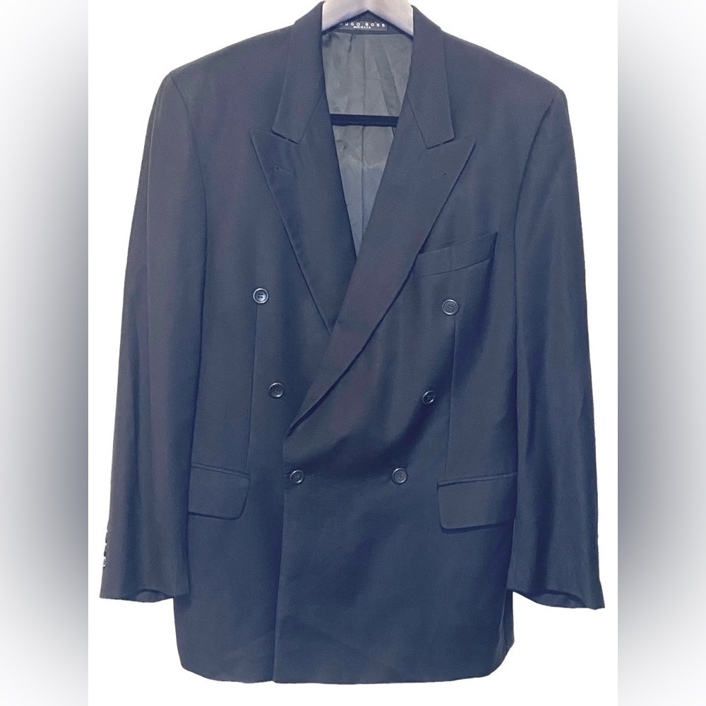 Hugo Boss Saks Fifth Avenue Black Fine Wool Blazer Mens Size ? Have Measured